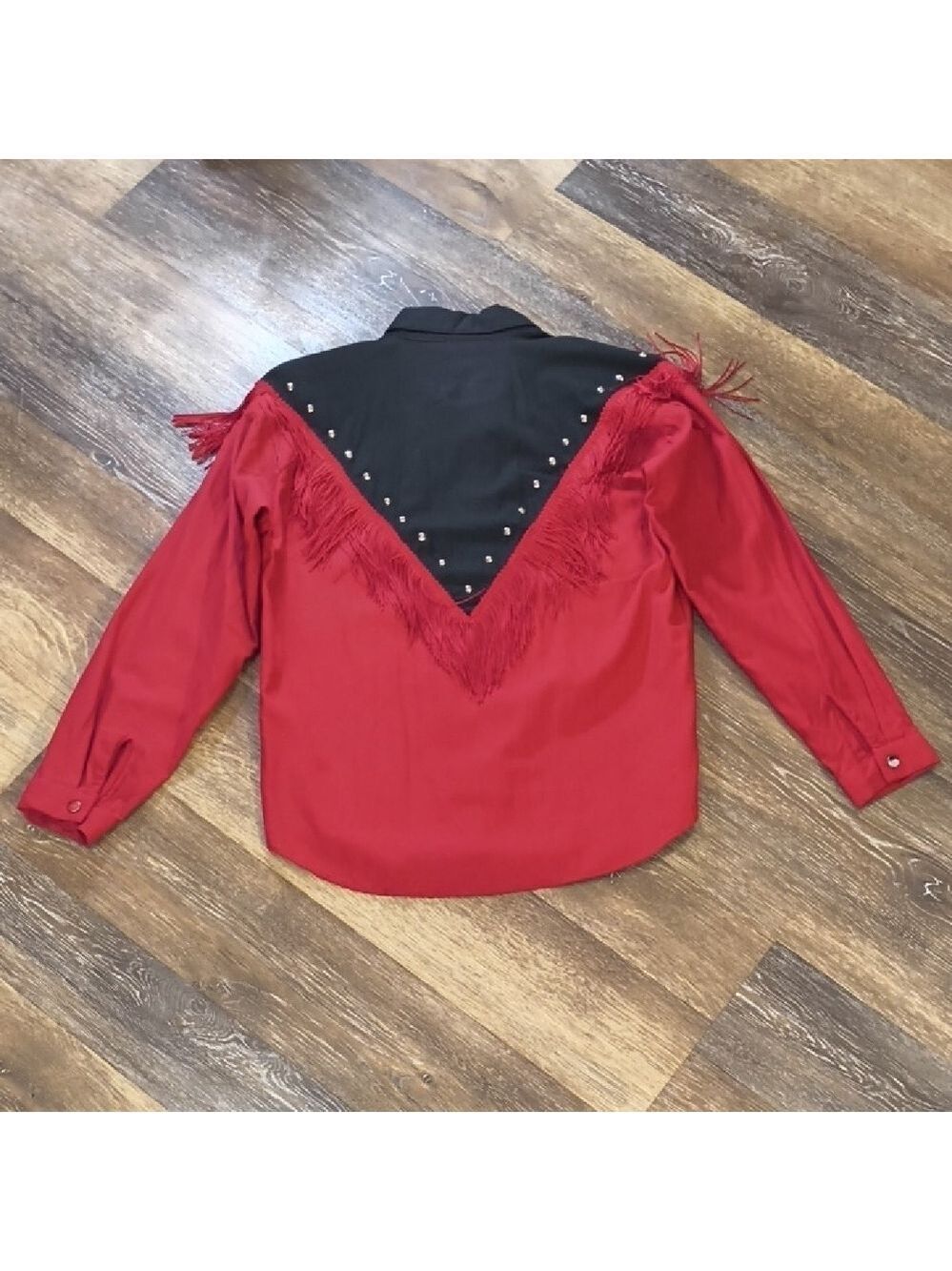 Roper Black Red Western Shirt Fringe - Picture 4 of 5